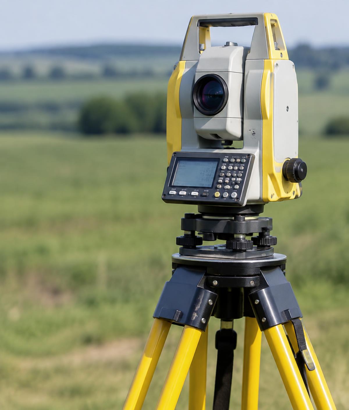 Tachimetr elektroniczny na statywie geodezyjnym